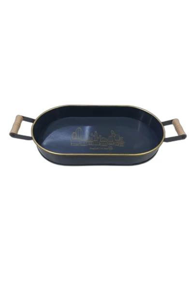 ERGENÇLERZÜCCACİYE Sweet Home Ahşap Saplı Ferforje Oval Tepsi 38x21 cm ürün görseli 1