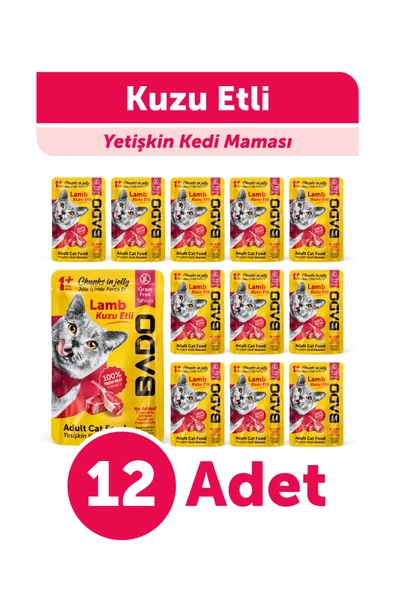 Bado Yetişkin Kedi Yaş Maması Kuzu Etli 85GR 12'li ürün görseli 1