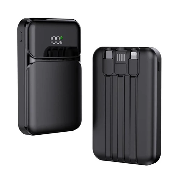 SnapMax SNP-3006 10.000 mah Hızlı Şarj LED Göstergeli 3in1 Dahili Kablolu Powerbank ürün görseli 1
