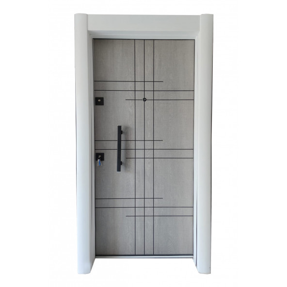 Tezwood 1532B Statik Beyaz Renk Kasalı Rustik Çizgili Düz Model Çelik Kapı, Daire Kapısı, Villa Kapısı ürün görseli 1