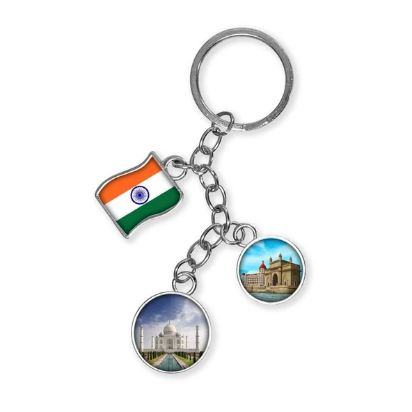 Hindistan Üçlü Epoksi Metal Çift Taraflı Damla Anahtarlık India ürün görseli 1