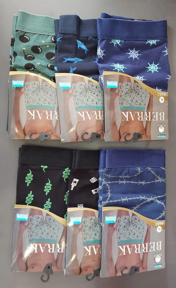 BERRAK 4480 ERKEK PENYE DESENLİ LİKRALI BOXER 6 ADET ürün görseli 1