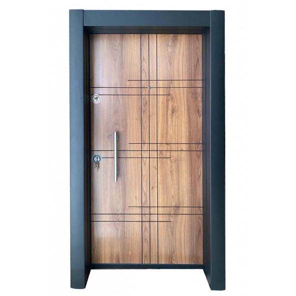 Tezwood 11532 Statik Boyalı Ahşap Desenli Düz Model Çelik Kapı, Daire Kapısı, Villa Kapısı ürün görseli 1