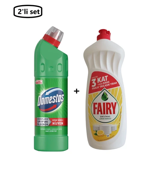 Domestos Dağ Esintisi Çamaşır Suyu 750Ml+Fairy Limon Kokulu Sıvı Bulaşık Deterjanı 650Ml-(2'li set) ürün görseli 1
