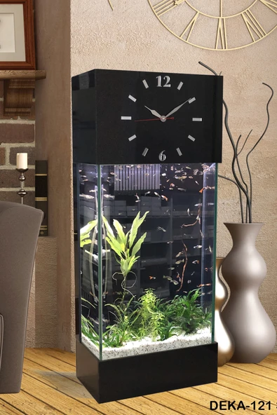Dekor Akvaryum Led ışıklı Saat Kule Akvaryum Deka-121 Siyah ürün görseli 1