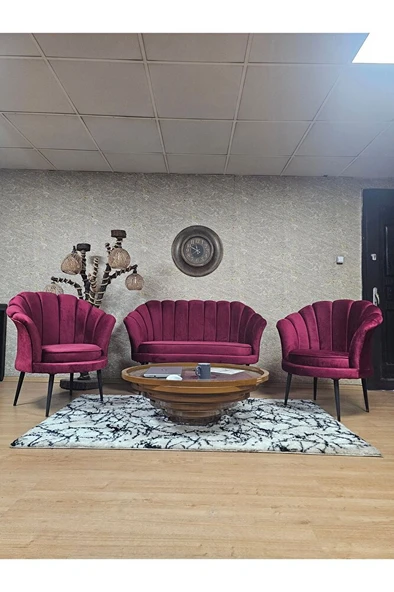İstiridye Takım Siyah Boyalı Sivriltme Ayak Çay Seti Koltuk Takımı Bordo Renk 110 x 48 Boyut/Ebat ürün görseli 1