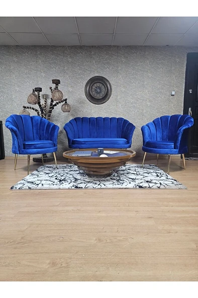 İstiridye Takım Gold Kaplama Sivriltme Ayak Çay Seti Koltuk Takımı Mavi Renk 110 x 48 Boyut/Ebat ürün görseli 1