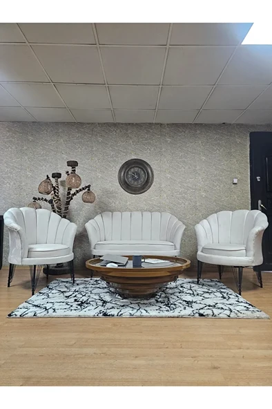 İstiridye Takım Siyah Boyalı Telli Ayak Çay Seti Koltuk Takımı Krem Renk 110 x 48 Boyut/Ebat ürün görseli 1