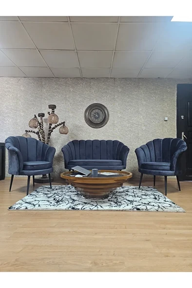 İstiridye Takım Siyah Boyalı Sivriltme Ayak Çay Seti Koltuk Takımı Füme Renk 110 x 48 Boyut/Ebat ürün görseli 1