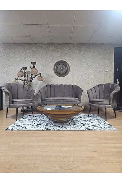 İstiridye Takım Siyah Boyalı Sivriltme Ayak Çay Seti Koltuk Takımı Kahverengi Renk 110 x 48 Boyut/Ebat ürün görseli 1