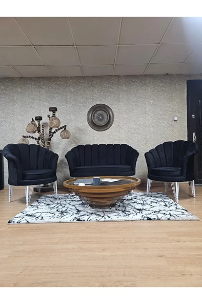 İstiridye Takım Beyaz Boyalı Telli Ayak Çay Seti Koltuk Takımı Siyah Renk 110 x 48 Boyut/Ebat ürün görseli 1