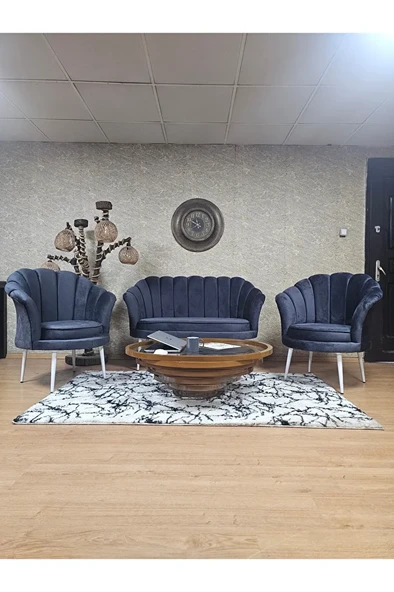 İstiridye Takım Beyaz Boyalı Sivriltme Ayak Çay Seti Koltuk Takımı Füme Renk 110 x 48 Boyut/Ebat ürün görseli 1