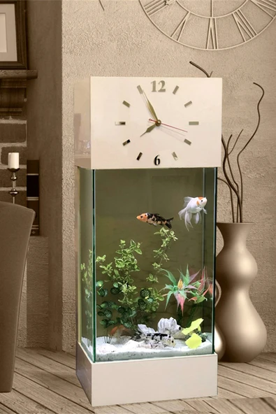 Dekor Akvaryum Led Işıklı Saat Kule Akvaryum Seti Deka-378 Ekru Krem ürün görseli 1