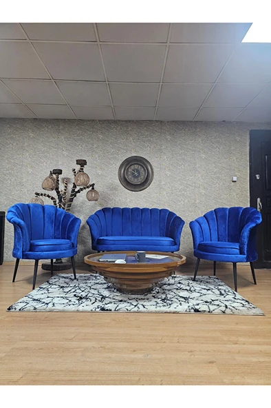 İstiridye Takım Siyah Boyalı Sivriltme Ayak Çay Seti Koltuk Takımı Mavi Renk 110 x 48 Boyut/Ebat ürün görseli 1