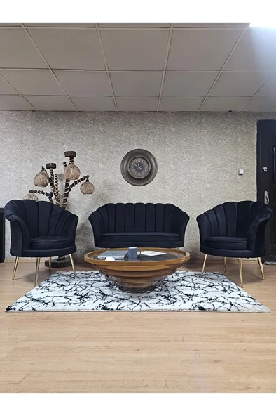 İstiridye Takım Gold Kaplama Sivriltme Ayak Çay Seti Koltuk Takımı Siyah Renk 110 x 48 Boyut/Ebat ürün görseli 1