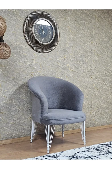 Tekli TEDDY Beyaz Boyalı Telli Ayak Çay Seti Koltuk Tekli Berjer , Balkon, Salon, Ofis Gri Renk 40,5 Boyut/Ebat ürün görseli 1