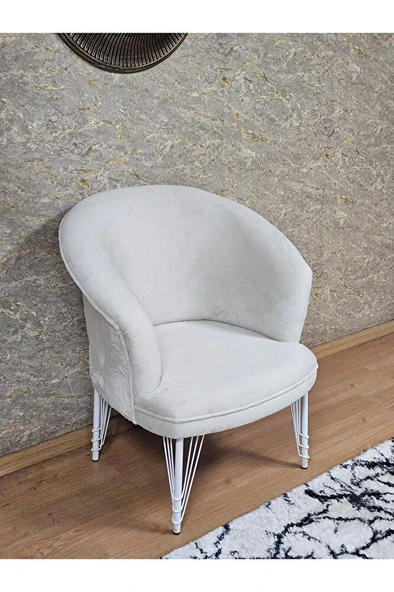 Tekli TEDDY Beyaz Boyalı Telli Ayak Çay Seti Koltuk Tekli Berjer , Balkon, Salon, Ofis Krem Renk 40,5 Boyut/Ebat ürün görseli 1