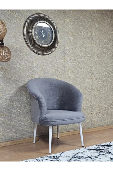 Tekli TEDDY Beyaz Boyalı Sivriltme Ayak Çay Seti Koltuk Tekli Berjer , Balkon, Salon, Ofis Gri Renk 40,5 Boyut/Ebat ürün görseli 1