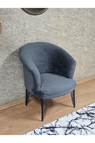 Tekli TEDDY Siyah Boyalı Telli Ayak Çay Seti Koltuk Tekli Berjer , Balkon, Salon, Ofis Füme Renk 40,5 Boyut/Ebat ürün görseli 1