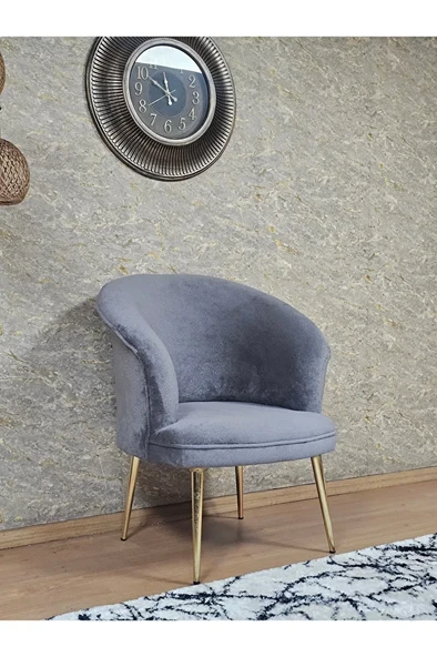 Tekli TEDDY Gold Kaplama Sivriltme Ayak Çay Seti Koltuk Tekli Berjer , Balkon, Salon, Ofis Gri Renk 40,5 Boyut/Ebat ürün görseli 1