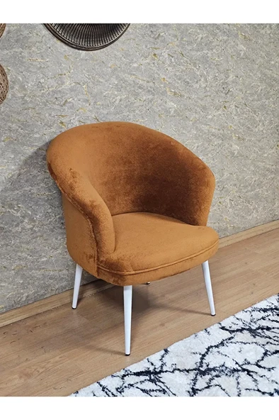 Tekli TEDDY Beyaz Boyalı Sivriltme Ayak Çay Seti Koltuk Tekli Berjer , Balkon, Salon, Ofis Kiremit Renk 40,5 Boyut/Ebat ürün görseli 1