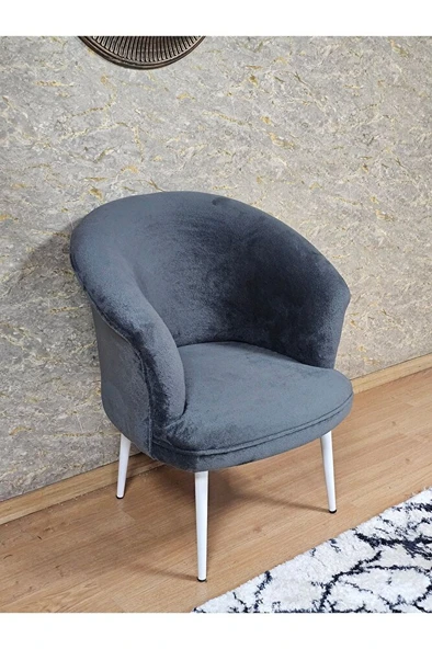 Tekli TEDDY Beyaz Boyalı Sivriltme Ayak Çay Seti Koltuk Tekli Berjer , Balkon, Salon, Ofis Füme Renk 40,5 Boyut/Ebat ürün görseli 1