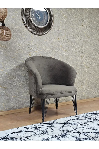 Tekli TEDDY Siyah Boyalı Telli Ayak Çay Seti Koltuk Tekli Berjer , Balkon, Salon, Ofis Kahverengi Renk 40,5 Boyut/Ebat ürün görseli 1