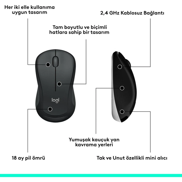 MK540 ADVANCED Kablosuz Türkçe Klavye Mouse Seti - Siyah - Resim 4