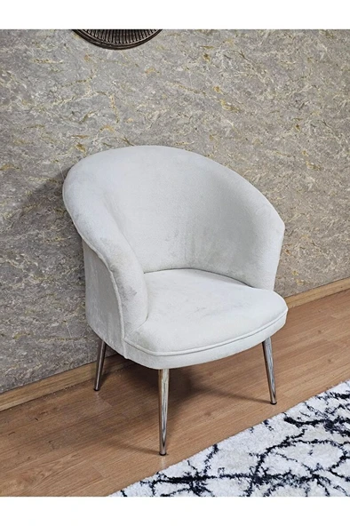 Tekli TEDDY Krom Kaplama Sivriltme Ayak Çay Seti Koltuk Tekli Berjer , Balkon, Salon, Ofis Krem Renk 40,5 Boyut/Ebat ürün görseli 1