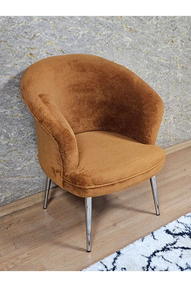 Tekli TEDDY Krom Kaplama Sivriltme Ayak Çay Seti Koltuk Tekli Berjer , Balkon, Salon, Ofis Kiremit Renk 40,5 Boyut/Ebat ürün görseli 1