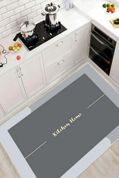 Dijital Baskılı Dekoratif Kaymaz Taban Yıkanabilir Kitchen Home Mutfak Halısı Gri 100 x 300 cm ürün görseli 1