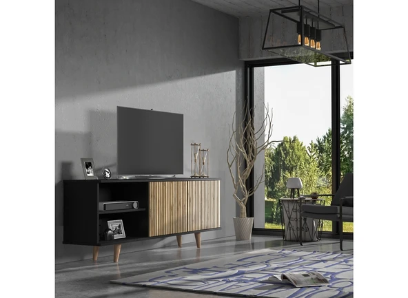 Hunerika Toledo Zebra Kapak Premium tv ünitesi - Minifiks -Wood Siyah / Atlantik Çam ürün görseli 1
