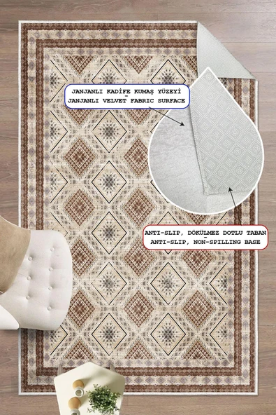 Dijital Baskılı Kilim Desen Dekoratif Kaymaz Taban Yıkanabilir Halı Yolluk Kahverengi 100x300 cm ürün görseli 1