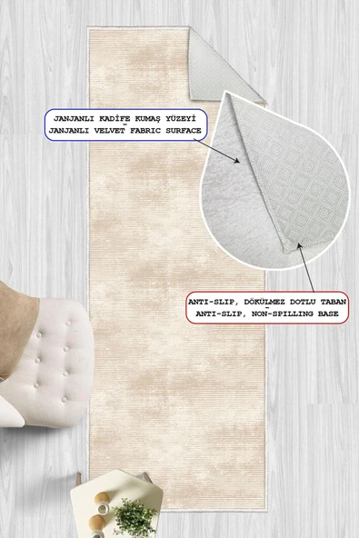 Modern Dijital Baskılı Kaymaz Taban Yıkanabilir Dekoratif Yolluk Halı Krem 80 x 250 cm ürün görseli 1