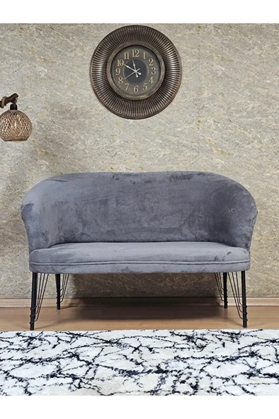 İkili TEDDY Siyah Boyalı Telli Ayak Çay Seti Koltuk İkili Berjer , Balkon, Salon, Ofis Gri Renk 40,5 Boyut/Ebat ürün görseli 1