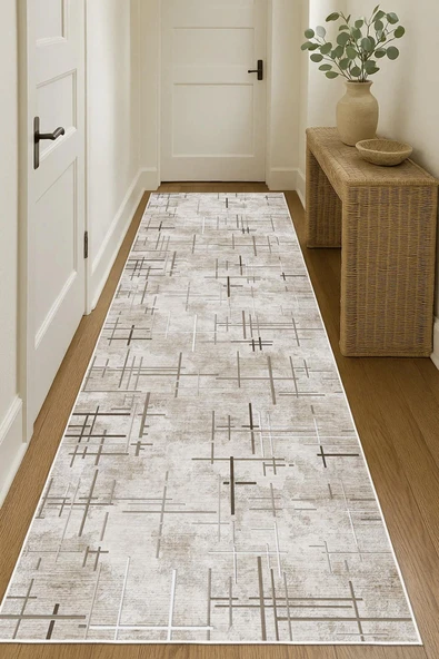 Dijital Baskılı Dekoratif Kaymaz Taban Yıkanabilir Yolluk Antre Hol Halısı Salon Halısı Bej 160 x 230 cm ürün görseli 1