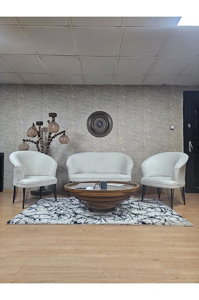 TEDDY Takım Siyah Boyalı Telli Ayak Çay Seti Koltuk - Berjer , Balkon, Salon, Ofis Krem Renk 40 x 125 Boyut/Ebat ürün görseli 1