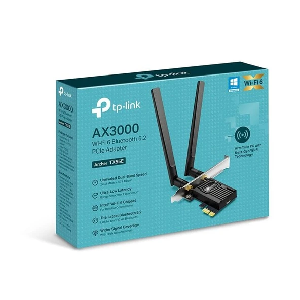 TP-LINK ARCHER TX55E AX3000 Bluetooth 5.2 PCIe Kablosuz Adaptör - Resim 5