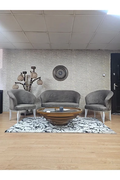 TEDDY Takım Beyaz Boyalı Telli Ayak Çay Seti Koltuk - Berjer , Balkon, Salon, Ofis Kahverengi Renk 40 x 125 Boyut/Ebat ürün görseli 1
