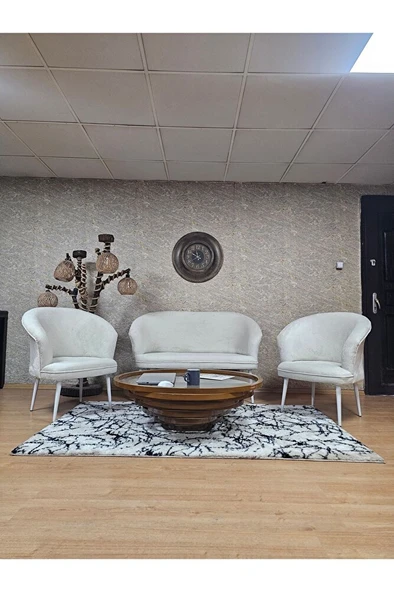 TEDDY Takım Beyaz Boyalı Sivriltme Ayak Çay Seti Koltuk - Berjer , Balkon, Salon, Ofis Krem Renk 40 x 125 Boyut/Ebat ürün görseli 1