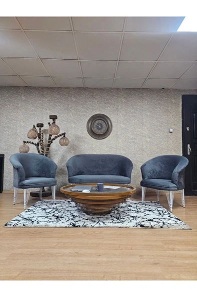 TEDDY Takım Beyaz Boyalı Telli Ayak Çay Seti Koltuk - Berjer , Balkon, Salon, Ofis Füme Renk 40 x 125 Boyut/Ebat ürün görseli 1
