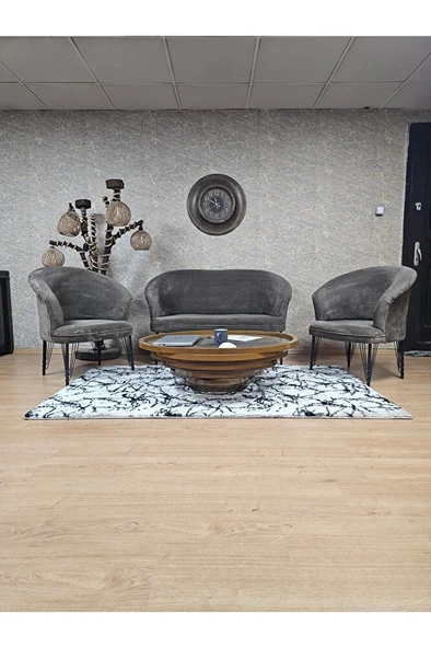 TEDDY Takım Siyah Boyalı Telli Ayak Çay Seti Koltuk - Berjer , Balkon, Salon, Ofis Kahverengi Renk 40 x 125 Boyut/Ebat ürün görseli 1