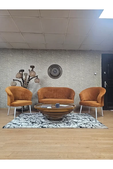 TEDDY Takım Beyaz Boyalı Sivriltme Ayak Çay Seti Koltuk - Berjer , Balkon, Salon, Ofis Kiremit Renk 40 x 125 Boyut/Ebat ürün görseli 1