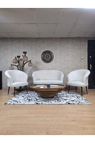 TEDDY Takım Siyah Boyalı Sivriltme Ayak Çay Seti Koltuk - Berjer , Balkon, Salon, Ofis Krem Renk 40 x 125 Boyut/Ebat ürün görseli 1