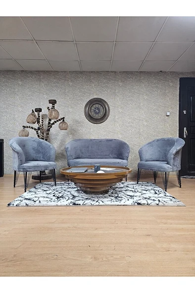 TEDDY Takım Siyah Boyalı Telli Ayak Çay Seti Koltuk - Berjer , Balkon, Salon, Ofis Gri Renk 40 x 125 Boyut/Ebat ürün görseli 1