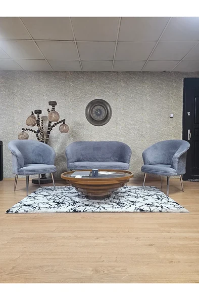 TEDDY Takım Krom Kaplama Sivriltme Ayak Çay Seti Koltuk - Berjer , Balkon, Salon, Ofis Gri Renk 40 x 125 Boyut/Ebat ürün görseli 1