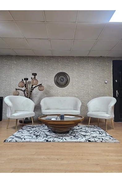 TEDDY Takım Gold Kaplama Sivriltme Ayak Çay Seti Koltuk - Berjer , Balkon, Salon, Ofis Krem Renk 40 x 125 Boyut/Ebat ürün görseli 1