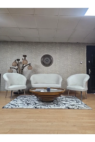TEDDY Takım Krom Kaplama Sivriltme Ayak Çay Seti Koltuk - Berjer , Balkon, Salon, Ofis Krem Renk 40 x 125 Boyut/Ebat ürün görseli 1