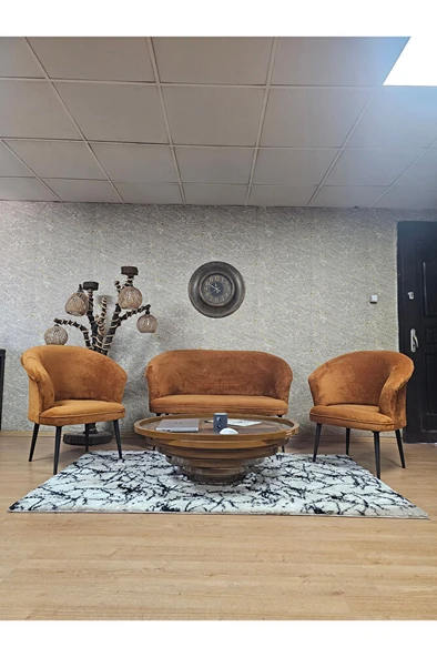 TEDDY Takım Siyah Boyalı Sivriltme Ayak Çay Seti Koltuk - Berjer , Balkon, Salon, Ofis Turuncu Renk 40 x 125 Boyut/Ebat ürün görseli 1