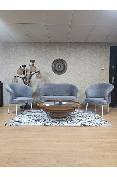 TEDDY Takım Beyaz Boyalı Sivriltme Ayak Çay Seti Koltuk - Berjer , Balkon, Salon, Ofis Gri Renk 40 x 125 Boyut/Ebat ürün görseli 1